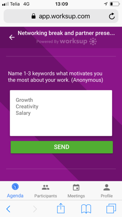 Worksup event app, Text Task