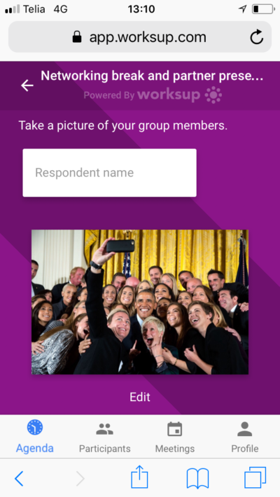 Worksup event app, Picture Task